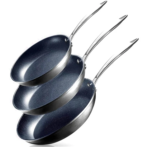 Granitestone Pro 3 Pc Non Stick Frying Pans Set for Cooking, 8+10+12 Inch Frying Pans Nonstick Skillet, Pans Set Nonstick, Non Stick Pans for Cooking, Hard Anodized Nonstick Pan, Dishwasher Safe Black