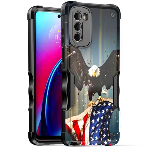 Cass Creations Case Compatible with Motorola Moto G 5G 2022 (NOT for G-Stylus), Hybrid Shockproof Bumper Protective Phone Cover - American Bald Eagle Flying with Flag