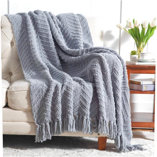 Bedsure Grey Throw Blanket for Couch – Knit Woven Chenille Blanket Versatile for Chair, 50 x 60 Inch, Super Soft Warm Decorative Gray Blanket with Tassels for Bed, Sofa and Living Room