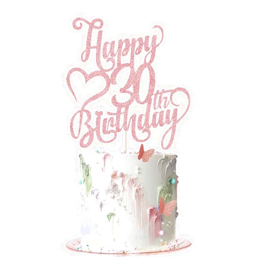 AROKIPPRY rose gold Glitter Happy 30th Birthday Cake Topper - 30 Anniversary/Birthday - Hello 30, Cheers to 30 Years,30& Fabulous Cake Topper Party Decoration