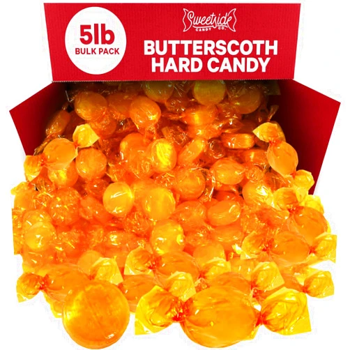 SWEETSIDE CANDY CO. Butterscotch Hard Candy Bulk 5LB Bag - Delicious Sweet Individually Wrapped Butter Scotch Bulk Hard Candies Perfect Blend of Creamy and Sweetness for On the Go Snacks and Parties, Gluten Free Treat