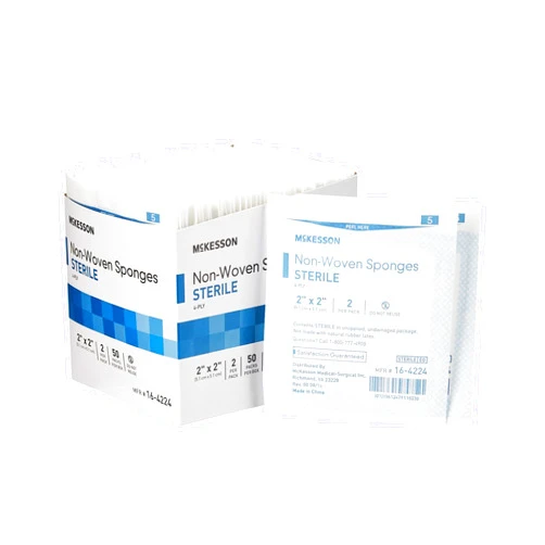 McKesson Non-Woven Sponges, Sterile, 4-Ply, Polyester/Rayon, 2 in x 2 in, 2 per Pack, 50 Packs, 100 Total