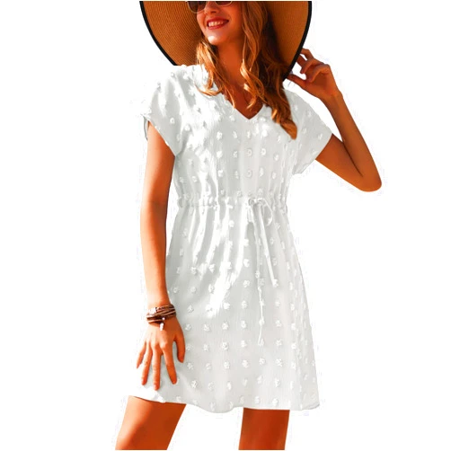 Ekouaer Womens Swimsuit Cover Up Swiss Dots Chiffon Bikini Beachwear Flowy Pom Pom Coverups