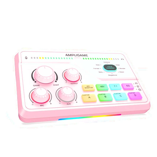 FIFINE Streaming Audio Mixer with XLR Mic Interface & 7.1 Surround Sound, Gaming RGB Mixer for PC/PS4 with Individual Volume Knob, 3 EQ Mode, 48V Phantom Power,Voice Changer-AmpliGame SC8P