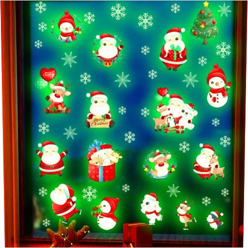 Denylo pro Glow in The Dark Christmas Santa Claus Wall Decal Green Luminous Christmas Tree Candy House Snowflakes Wall Stickers Removable Christmas Window Cling for Holiday Christmas Decoration