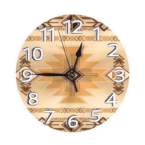 InLiMa Southwest Native American Indian Aztec Pattern Round Wall Clock Electronic Clock for Home Bedroom Classroom Office Restaurant Decoration Wall Clock., White