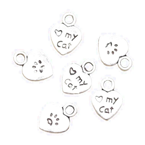 Hroryn 100pcs Charms Heart Love My cat paw 12x9mm Antique Making Vintage Tibetan Silver Zinc Alloy Pendant C