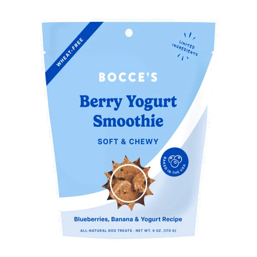 Bocce's Bakery Berry Smoothie Wellness Treats for Dogs, Wheat-Free Everyday Dog Treats, Made with Real Ingredients, Baked in The USA, All-Natural Soft & Chewy Cookies, 6 oz