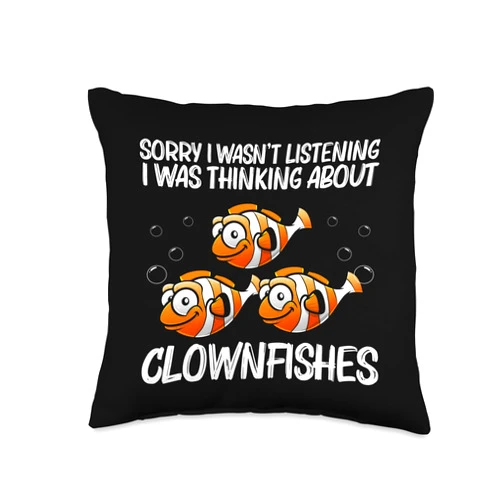 Funny Clownfish Gift Aquarist Accessories & Stuff Cute Clownfish Design For Men Women Anemonefish Sea Animal Throw Pillow