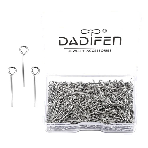 DADIFEN 304 Stainless-Steel Eye Pins for Jewelry Making Silver Head Pins 24 Gauge 0.6x20mm 600pcs/Box Open Eye Pins for DIY Making Earring Necklace Bracelets Dangle Charm Jewelry Findings Eyepins