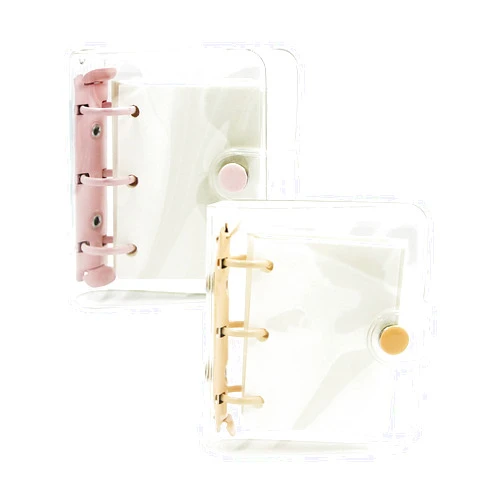 ANKOMINA 2 PCS Mini 3-Ring Binder Covers Notebook Transparent Clear Soft PVC Notebook Round Ring Binder Cover Protector Snap Button Closure Loose Leaf Folder with Blank Inner Papers