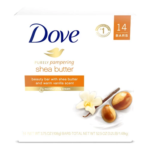 Dove Purely Pampering Beauty Bar for Softer Skin Shea Butter More Moisturizing Than Bar Soap 3.75 oz 14 Bars