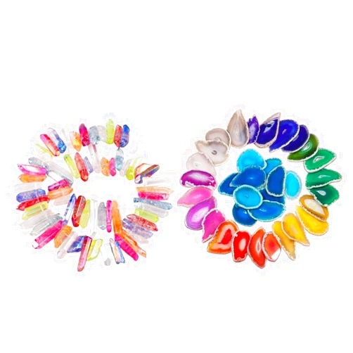 rockcloud 15 inch Colorful Rock Crystal Points Titanium Coated Clear Quartz Strand, 10 Pcs Agate Light Table Slices Healing Crystals Geode Stones