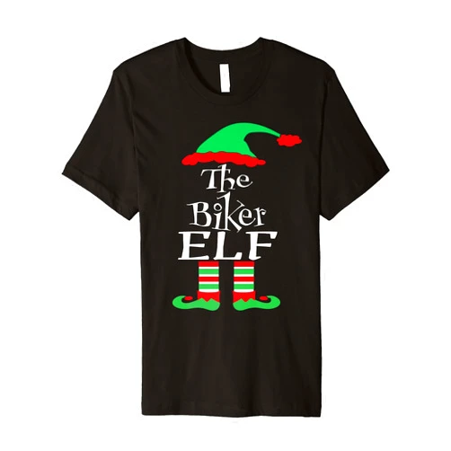 DesignsByKelley Christmas Family Matching Group Funny Christmas The Biker Elf Family Matching Holiday Season Premium T-Shirt