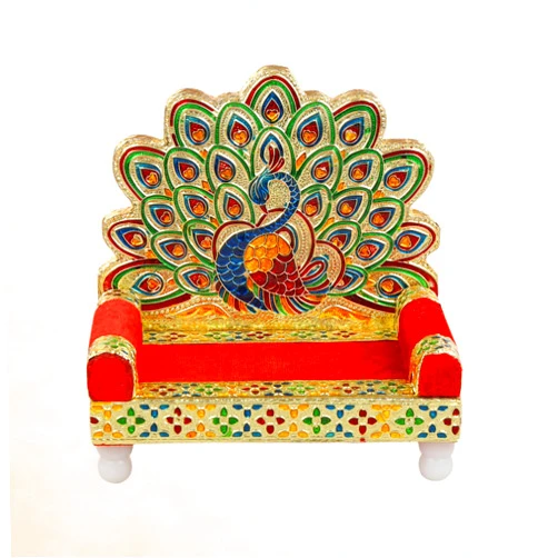 Navrang Wooden Meenakari Singhasan Laddu Gopal Sinhasan for Pooja Mandir (Golden , 15.5 x 10.5 x 15 cm)