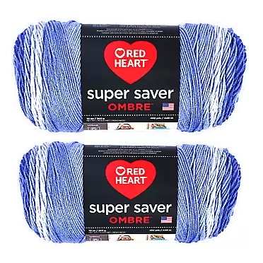 Red Heart Super Saver Jumbo, 2 Pack, Baja Blue Ombre 2 Count 2 Pack Baja Blue Ombre
