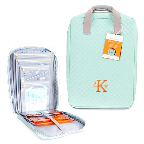 Kimberbell Tool Tote - Embroidery Bag for Quilting Supplies, Embroidery Organizer for Clear Blue Tiles, Orange Pop Rulers, and Sewing Supplies, Chic Craft Travel Bag, Craft Bag for Embroidery