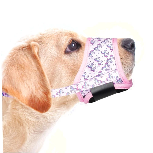 LUCKYPAW Dog Muzzle, Soft Dog Muzzles for Small Medium Large Dogs, Breathable Muzzles to Stop Biting and Chewing with Pattern, Allows Panting and Drinking(Pink Unicone,L)