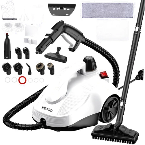 KROQO Steam Cleaner, Steam Mop with 23 Accessories, Powerful Multipurpose Portable Steamer for Cleaning to Remove Grime, Grease, for Multi-Purpose and Multi-Surface Floors, 16.4ft Power Cord
