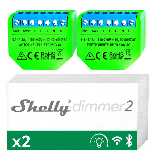 Shelly Dimmer 2 | WiFi Smart Dimmer Switch | No Neutral Wire Required | Home Automation | Compatible with Alexa & Google Home | iOS Android App | No Hub | Wireless Switch | Dimmable Lights (2 Pack)