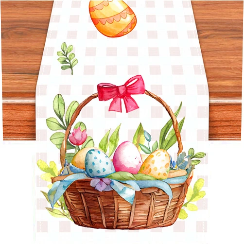 Labeol Easter Table Runner, 72x13 Inch Easter Eggs and Baskets Table Runner, Light Color Easter Decorations for Table, Spring Table Runner Easter Party Decorations for Kitchen Dining Table Decor