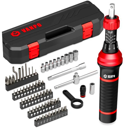VANPO Torque Screwdriver, 10-60 in.lb, 64 Pcs Inch Pound Torque Wrench Screwdriver Set for Maintenance with T-bar Handle, Flat, Hex, Torx, and Phillips Bits, For Tools, Bike Repairing and Mounting
