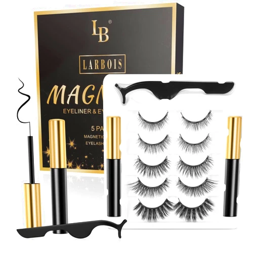 Larbois Magnetic Eyelashes 5 Pairs, Comfortable ＆ Reusable False Lashes From Natural to Gorgeous Styles No Glue Needed