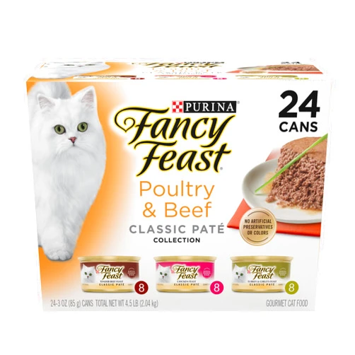 Fancy Feast Poultry and Beef Feast Classic Pate Collection Grain Free Wet Cat Food Variety Pack - (Pack of 24) 3 oz. Cans