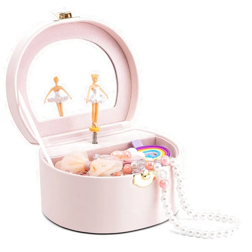 Vlando Musical Jewelry Box for Girls, Small Kid Music Box with Ballerina for Birthday Bedroom Decor, Gifts for Girls Kids - Light Pink