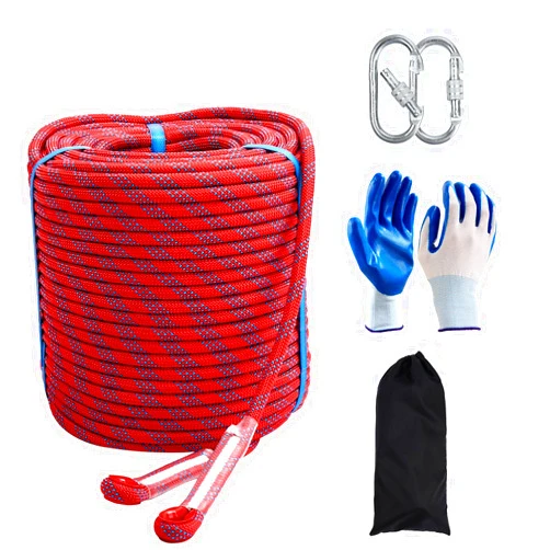 JIUXQT Red 196Ft (60m) 10mm Polyester Static Climbing Rope - Outdoor Rock Climbing & Rappelling Rope