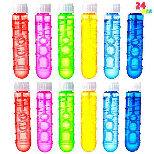 Sloosh 24 Pack 2oz Bubble Liquid Clear Bottle with Wand Set for Kids, Summer Bubble Fun Activity, Easter, and Assortment Party Favors