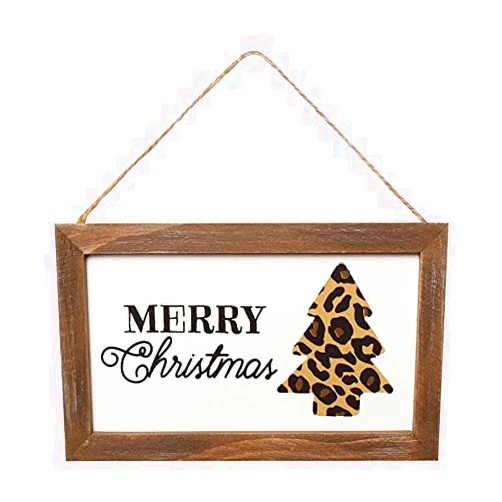 Collins Painting Merry Christmas Chic Cheetah Print Wooden Ornament Sign Multi Color