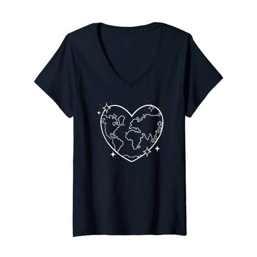 Bäume Wald, Natur Geschenke, lustige Sprüche Womens World Map in Heart Nature Protection Design for Men Women Children V-Neck T-Shirt