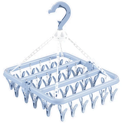 Aolloa Clothes Drying Rack with 32 Clothespins, Bule Foldable Hanging Drying Racks, 360° Rotatable Hook for Drying Towels Bras Baby Clothes Gloves Plastic, Clothes Drying Foldable-Bule