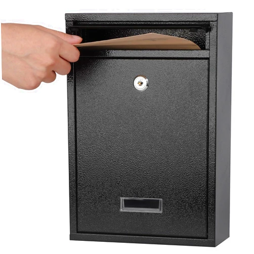 KYODOLED Key Lock MailBoxes for Outside, Locking Wall Mount Mailbox, Security Key Drop Box for Letters Newspapers, Cards, 12.4H x 8.54L x 3.35W Inches, Black