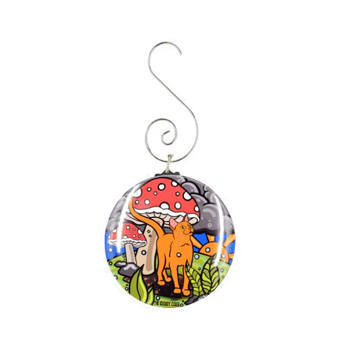 Handmade Psychedelic Cat Mushroom Mini Ornament, Retro Christmas Tree Decoration, Holiday Cat Decor, Cat Christmas Stocking Stuffer Gift, Handmade by The Cloudy Corgi