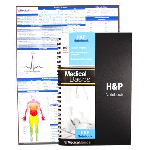 Medical Basics H&P notebook - Medical History and Physical notebook, 100 medical templates with perforations