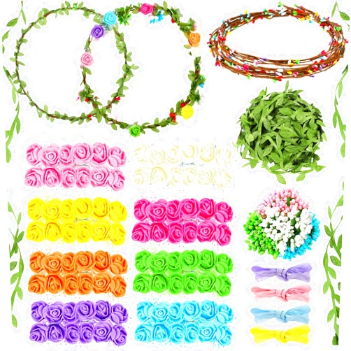 Syhood Rose Style Crowns Making Kit, 168 Pcs Parts, Make Your Own Flower Crown Wreath Headbands and Bracelets Craft Kit Hair Accessories Handmade DIY Floral Crown Garland Kit Presents for Party