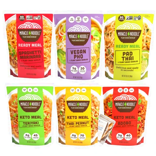 Empire Mercante Miracle Noodle Ready to Eat Variety Pack of 6 Bundle with Digital Recipe Book (Spaghetti Marinara, Teriyaki, Pad Thai, Vegan Pho, Thai Peanut, Adobo) Non GMO, Keto, Gluten Free, Low Carb, Grain Free