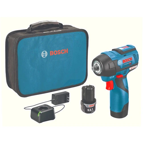 Bosch PS82-02 12V Max EC Brushless 3/8 In. Impact Wrench Kit - Compact, Lightweight, 85 Ft.-Lbs. Max Torque, Two Speed Settings, LED Light Ring, Includes Batteries, Charger, Belt Clip, Carrying Bag