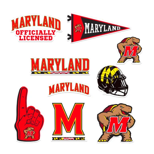 GRAPHICS & MORE University of Maryland 8ct Vinyl Large Deluxe Stickers Variety Pack - Laptop, Water Bottle, Scrapbooking, Tablet, Skateboard, Indoor/Outdoor - Set of 8