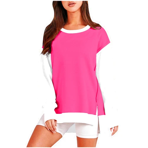 Ceboyel Women Color Block Oversized Sweatshirt Loose Fit Side Slit Pullover Tops Hoodies Sweater Trendy Winter Clothes 2023