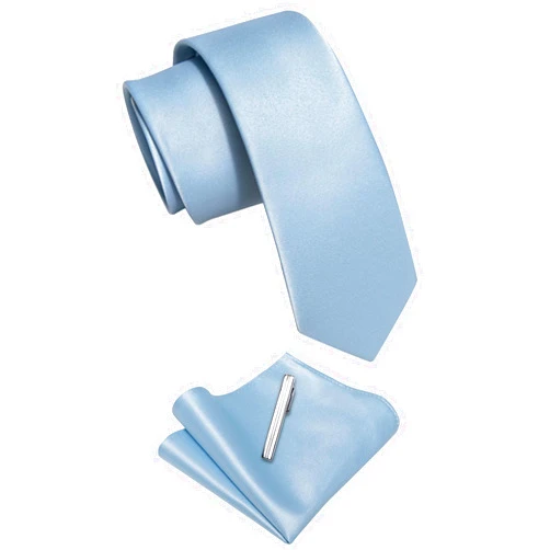 YourTies Skinny Tie and Pocket Square Tie Clip Sets for Men Satin Slim Neckties with Gift Box