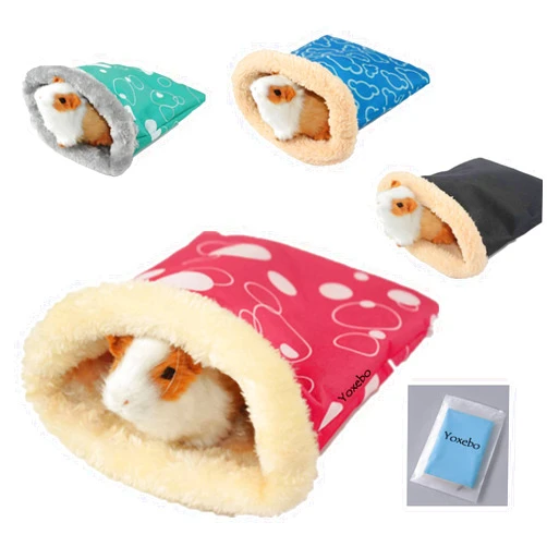 Yoxebo Hamster Sleeping Bag,Winter Soft Warm Bed Plush Small Pet Nest Snuggle Sack Hideout Pouch for Hedgehog Guinea Pig Squirrel Small Animals (Random Color) (7.08 x 9.05 in)