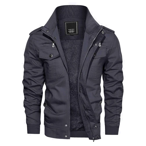 CRYSULLY Men's Fleece Cargo Jacket Winter Casual Thicken Multi Pocket Field Outwear Jackets Coat