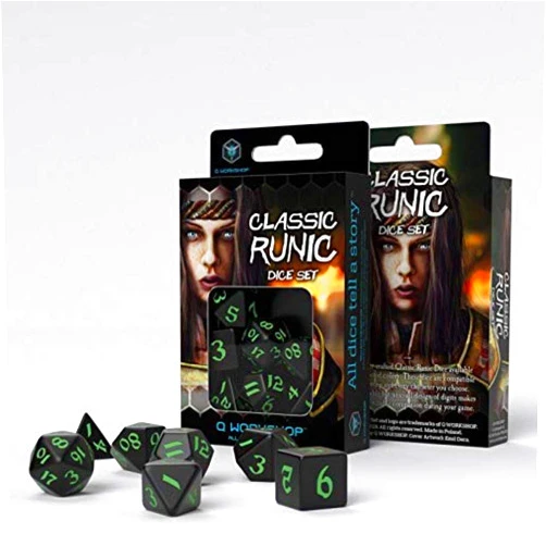 Q Workshop Q-Workshop Classic Runic Black & Green Dice Set (7)