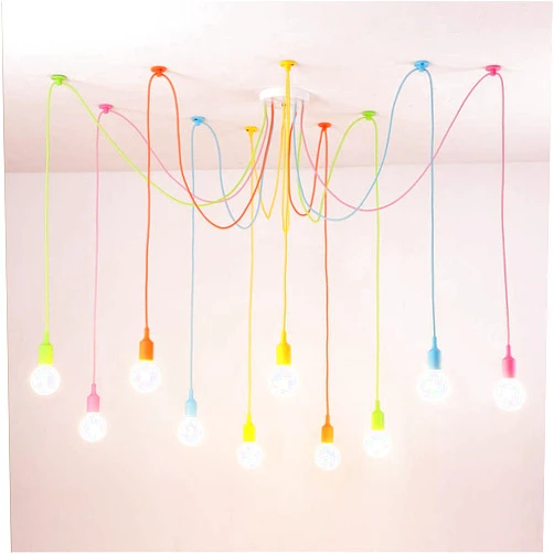 KJLARS 10 Arms Spider Lamps Modern Style Adjustable DIY Ceiling Spider Pendant Lighting Color Chandelier for Children's Room Bedroom Dining Living Room(Each with 59