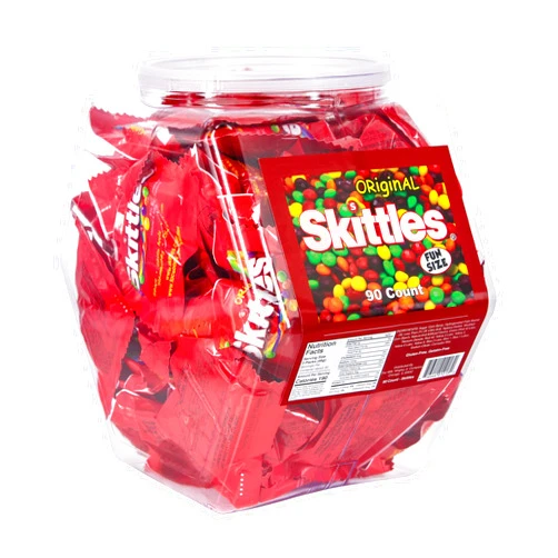 Skittles Candy Skittles Bulk Variety Pack | 90 Individually Wrapped Fun Size Bags in Reusable Plastic Tub | Assortment of Original Candy Flavors