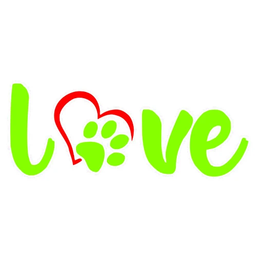 Roxy's Walls Paw Love Dog Room Decor Decals - Pet Wall Decor Vinyl Sticker - Animal Footprint Wall Art Decoration (11 inches, Light Green and Red)