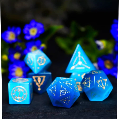 LANGWEI Role Playing Dice Pretty Natural Water Blue Opal DND Dice Set, Dungeons and Dragons Polyhedral Dice Set for Table Games, TRPG, Creative Gifts,7 Pcs